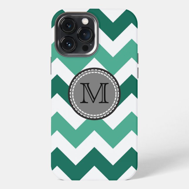 Coque iPhone Turquoise et monogramme zigzag chevron menthe (Verso)