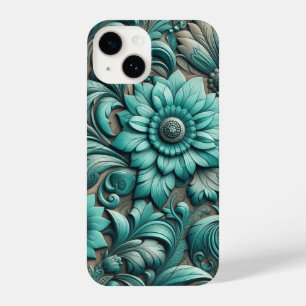 Coque Pour iPhone 14 Turquoise Floral Motif à outils Turquoise Turquois