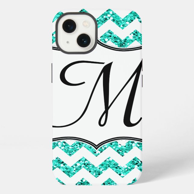 Coque iPhone Turquoise moderne Glitt Chevron Girly Monogram Coq (Verso)