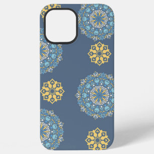 Coque iPhone 12 Pro Max Turquoise Turquoise bleu et jaune Mandala Art Moti