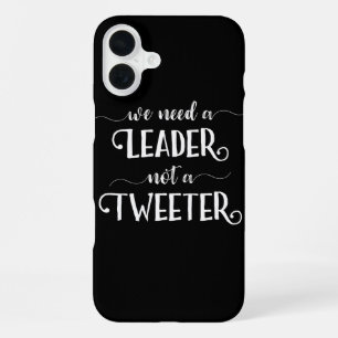 Coque iPhone 16 Plus Tweeter leader de typographie noire anti-Trump drô
