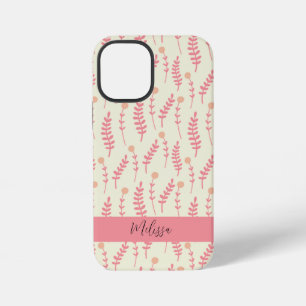 Coque iPhone 12 Mini Typographie de script aquarelle feuilles rose beig