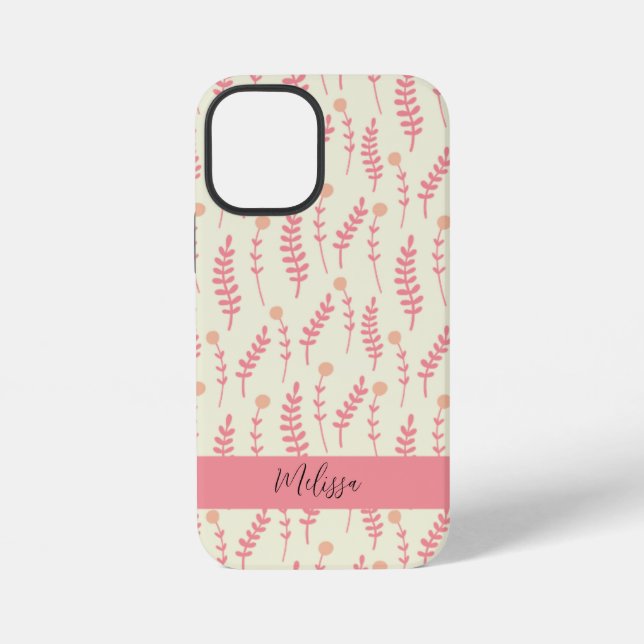 Coque iPhone Typographie de script aquarelle feuilles rose beig (Verso)