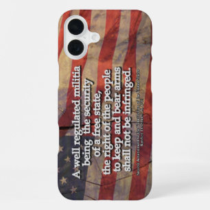 Coque iPhone 16 Plus Typographie du deuxième amendement Drapeau rustiqu