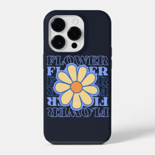 Coque Pour iPhone 14 Plus typographie florale rétro bleu fleurs amoureuses