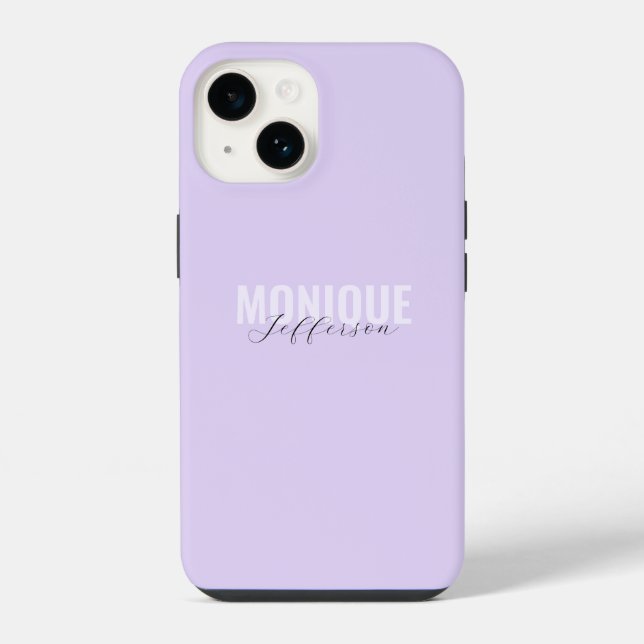 Coque iPhone Typographie Gras & Monogramme Lavande Lilas Script (Verso)
