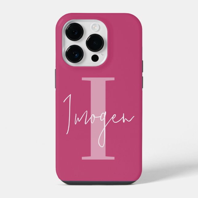 Coque iPhone Typographie minimale moderne monogramme rose girly (Verso)