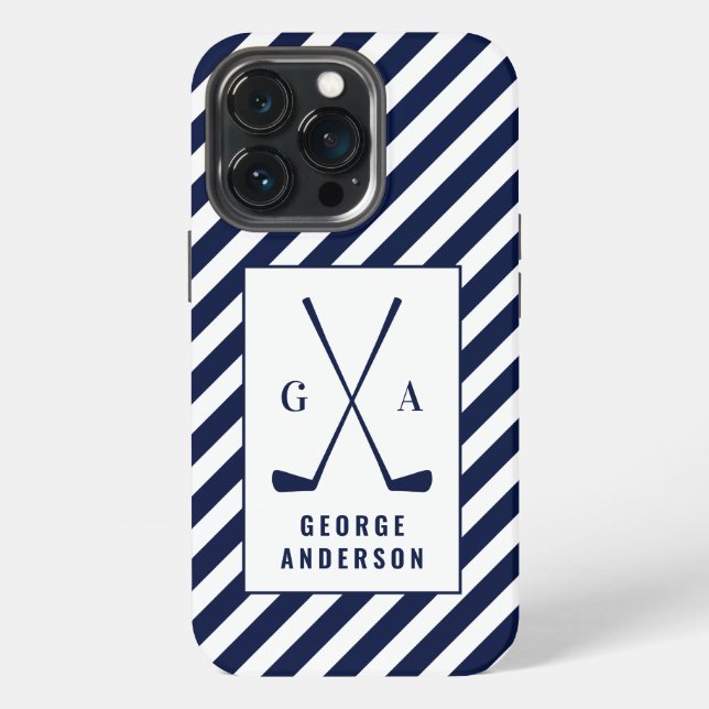 Coque iPhone Typographie moderne golf premier monogramme bleu b (Dos)