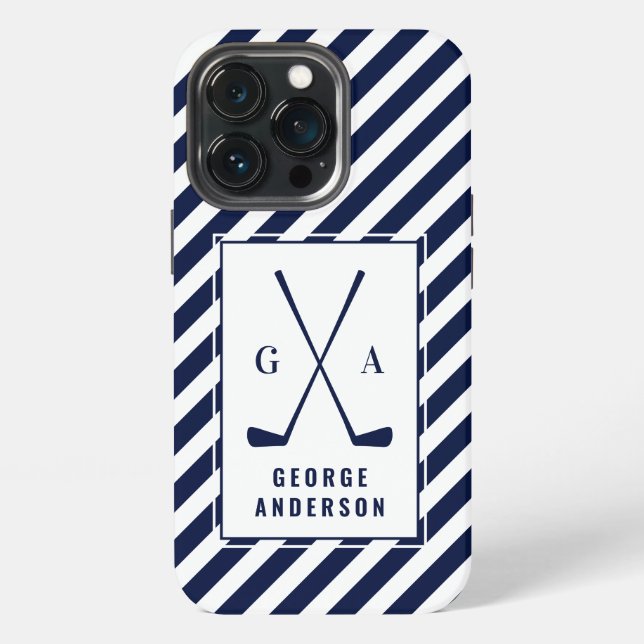 Coque iPhone Typographie moderne golf premier monogramme bleu b (Dos)