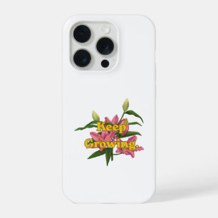 Coque iPhone 15 Pro Typographie Rétro Jaune Fleur de Lys Rose Floral C