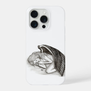 Coque iPhone 15 Pro Un ange endormi, dessin en noir et blanc