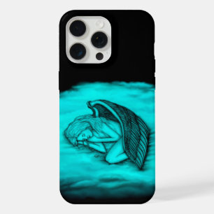 Coque iPhone 15 Pro Max Un ange endormi, dessin noir et vert