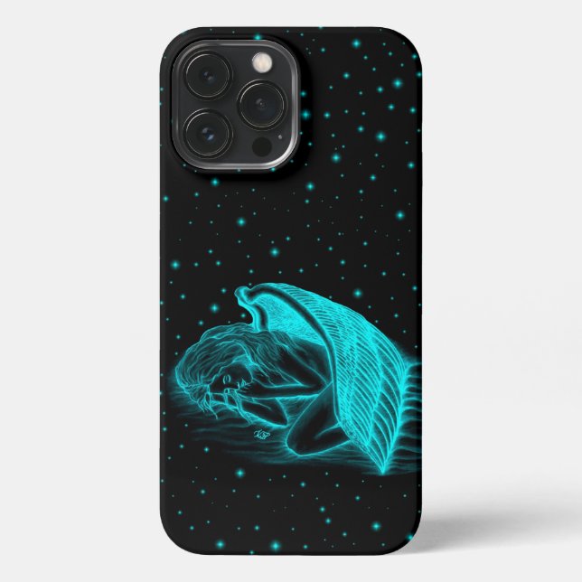 Coque iPhone Un Angel couché en noir et vert (Verso)