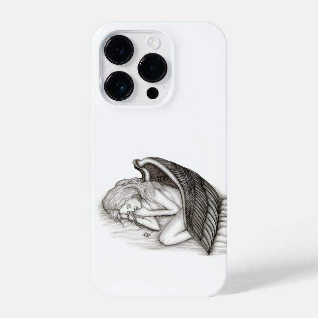 Coque iPhone Un Angel endormi, design noir et blanc (Verso)