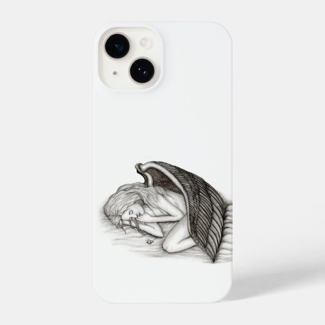 Coque iPhone Un Angel endormi, design noir et blanc (Verso)