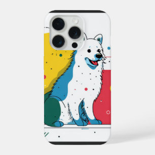 Coque iPhone 15 Pro Un chien mignon est assis dans un espace d'art col