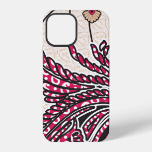 Coque iPhone 12 Un design cachemire décoratif avec rouge vif et ép