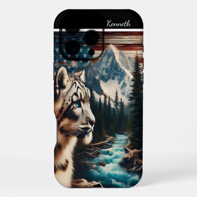 Coque iPhone Un léopard des neiges regarde le ruisseau Mountain (Verso)