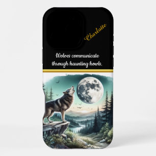 Coque iPhone 16 Pro Max Un loup majestueux hurle sous la lueur de la plein