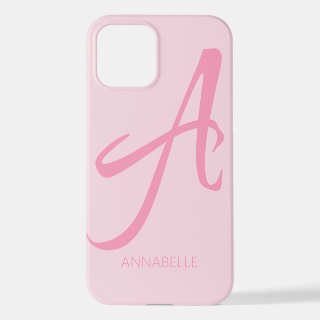 Coque iPhone Un monogramme rose personnalisé (Verso)