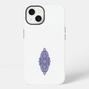 Etui iPhone 13 un motif bleu et or sur fond blanc
