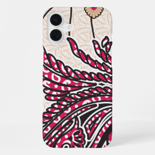 Coque iPhone 16 Plus Un motif paisley décoratif avec du rouge et du pin