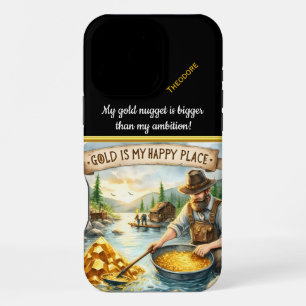 Coque iPhone 16 Pro Max Un prospecteur d'or trouve la joie au bord de la r
