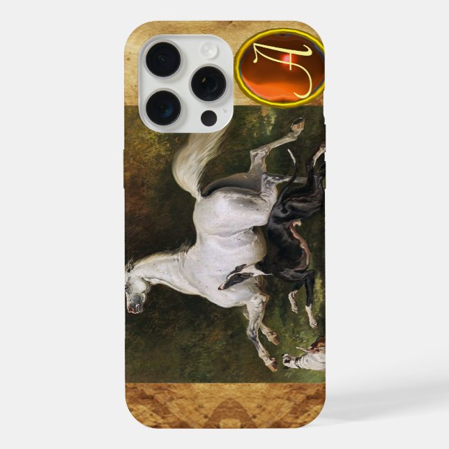 Coque iPhone Un Stallion Arabe Gris Gallophile Avec Un Monogram (Verso)