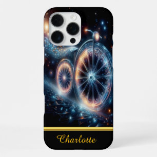 Coque iPhone 16 Pro Max Un vélo lumineux est représenté contre un vélo fon