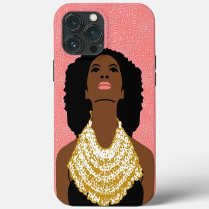 Etui iPhone 13 Pro Max Une Femme Noire Rose Qui Cherche Avec Un Collier T