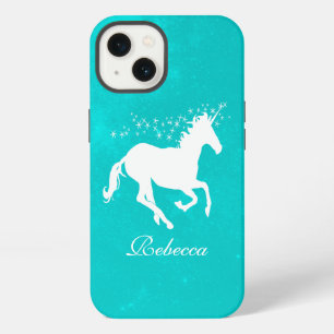 Etui iPhone 13 Unicorne Turquoise Personnalisée