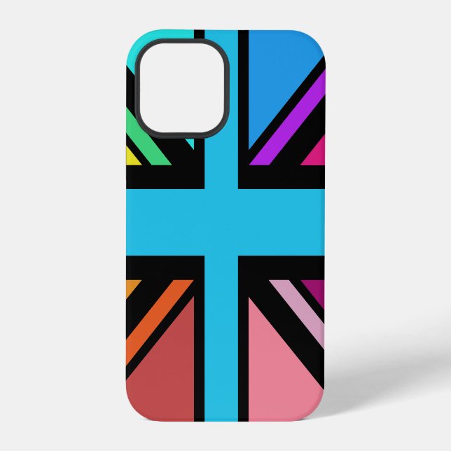 Coque iPhone Union Jack/Drapeau Multicolore+Noir (Verso)