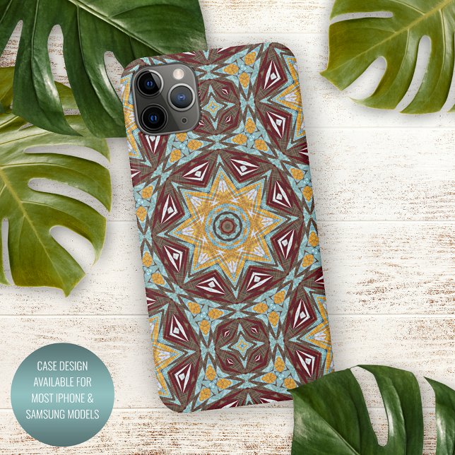 Coque iPhone Unique Brown jaune Turquoise Rouge Kaleidoscope Ar (Créateur téléchargé)
