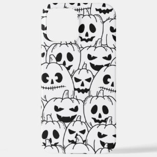 Coque iPhone 12 Pro Max Unique drôle Citrouille Visages Croquis Halloween