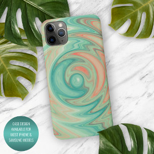 Coque iPhone 16 Pro Max Unique Turquoise Vert Bleu Orange Tourbillon Art