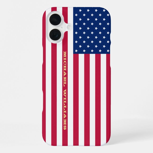 Coque iPhone USA Drapeau or Monogramme Patriotique American Sli (Verso)