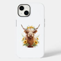 Vache des Highlands avec couronne de fleurs de tou