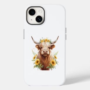 Coque Pour iPhone 14 Vache Highland avec Couronne de fleurs de tourneso