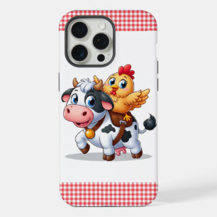 Coque iPhone 15 Pro Max vache/poule de dessin animé mignonne