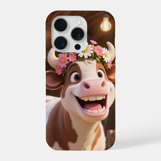 Coque iPhone Vache souriante mignonne avec couronne de fleurs e (Verso)