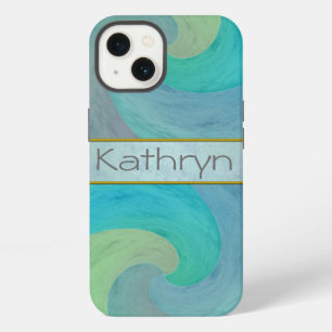 Etui iPhone 13 Vague aquarelle turquoise vert Art personnalisé