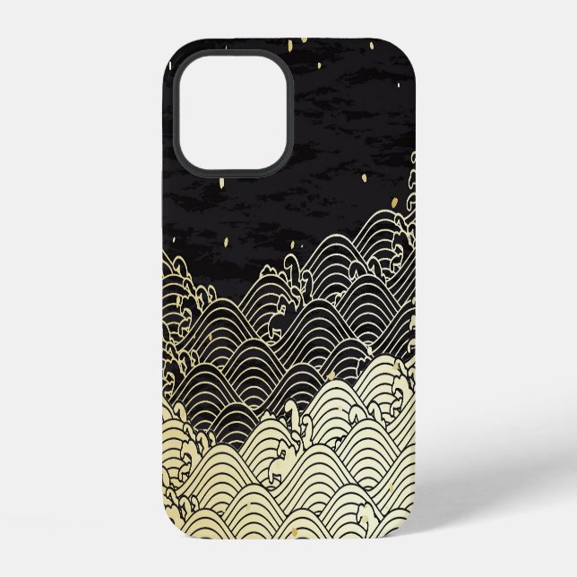 Coque iPhone Vague dorée, texture papier. (Verso)