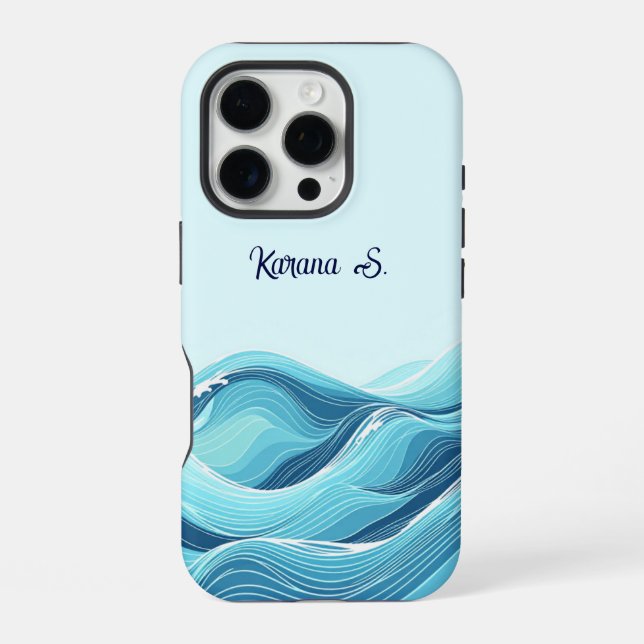 Coque iPhone Vagues abstraites de l'océan bleu (Verso)