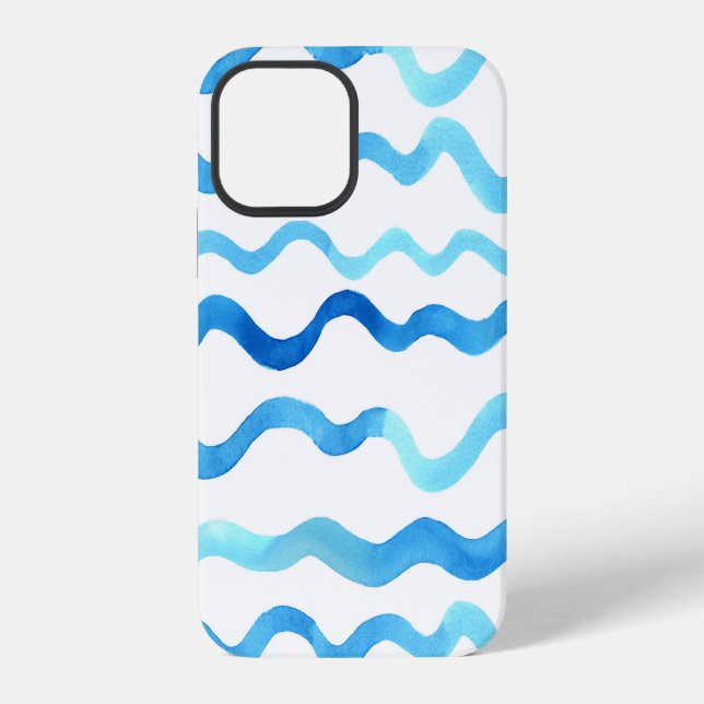 Coque iPhone Vagues Aquarelle : bleu turquoise sans joint. (Verso)