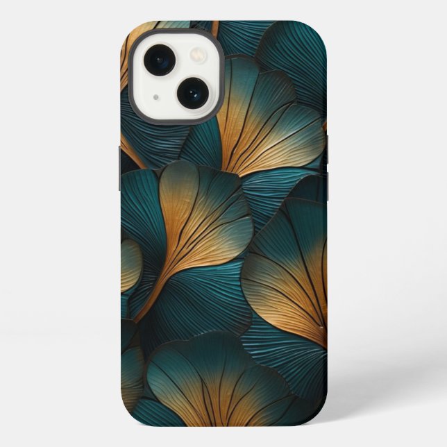 Coque iPhone Vagues de bleu et d'or (Verso)