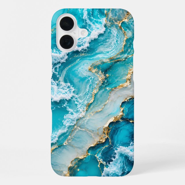 Coque iPhone Vagues de lagon turquoise Abstrait (Verso)