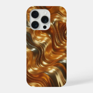 Coque iPhone 15 Pro Vagues de liquide doré de luxe - Fluide métallique