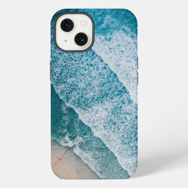 Coque iPhone Vagues de l'océan bleu sur une plage de sable (Verso)