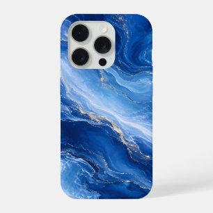Coque iPhone 15 Pro Vagues de marbre bleu Abstrait de luxe
