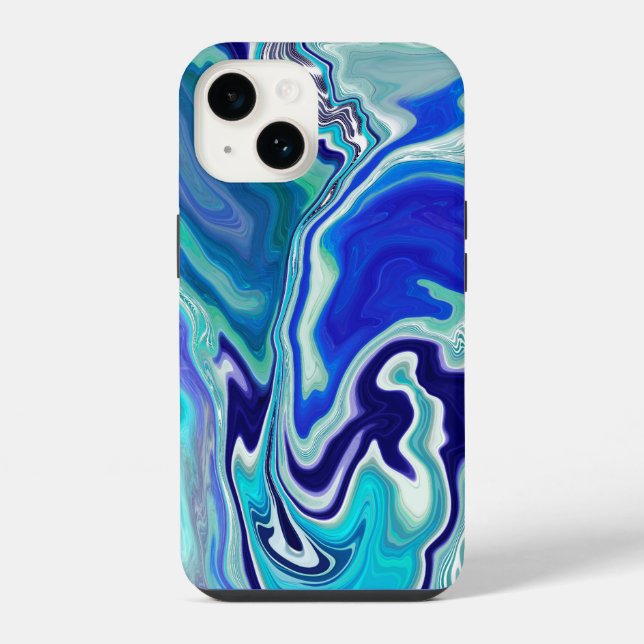 Coque iPhone Vagues de marbre bleu et sarcelle (Verso)